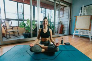 picture of a woman doing deep breathing exercises