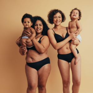 Women with their babies in their postpartum bodies