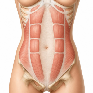 Illustration showing abdominal muscle separation in diastasis recti